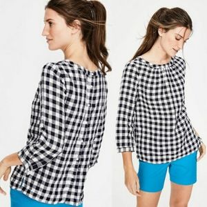 Boden Katie Navy & White Gingham Linen Top